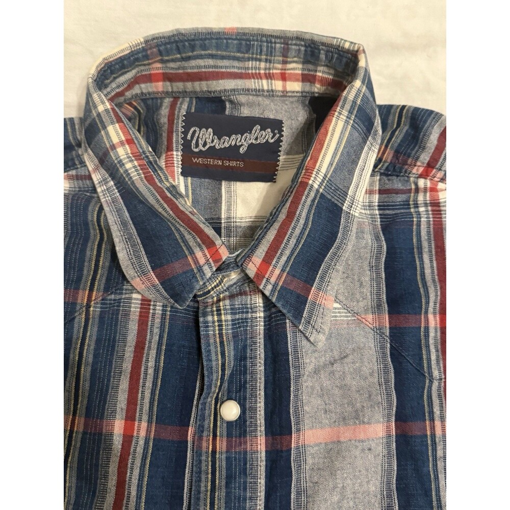 Wrangler Western X-Long Tails Men 2XL Vintage Blue Striped Pearl Snap Shirt